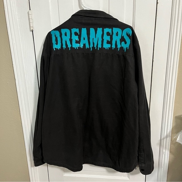 Custom Dreamers Band Die Happy Flannel Lined Denim Jacket Black Unisex XL H - Picture 3 of 3